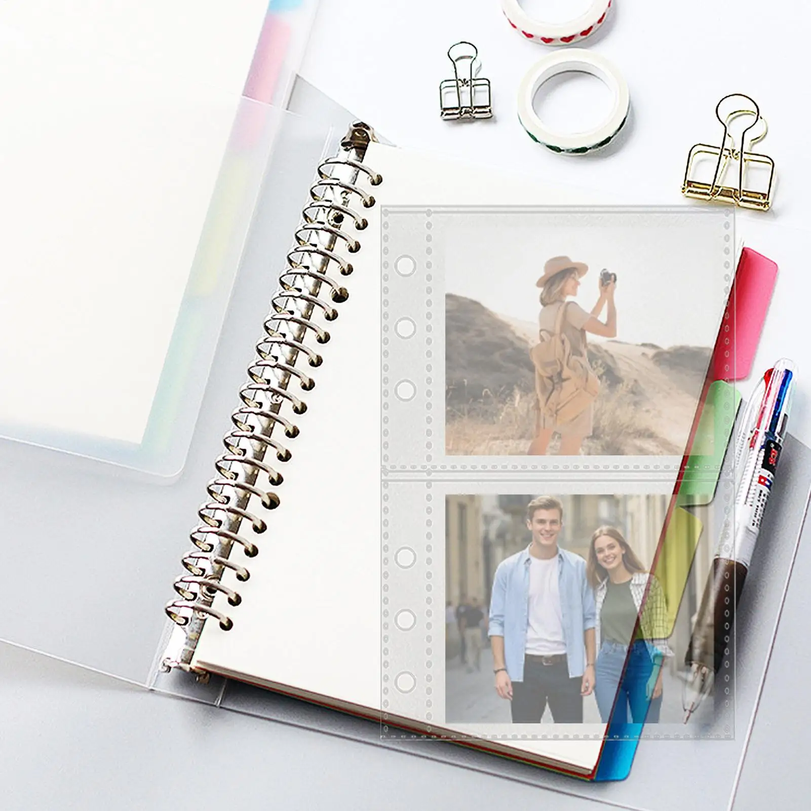 10 قطع من إدراجات مخطط A6، صفحات استبدال مجلد A6 شفافة، واقي صفحات إعادة تعبئة مخطط مكون من 6 حلقات لبطاقات بريدية للصور