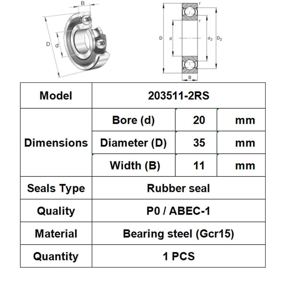 1pc Bearing 203511 20x35x11 203511-2RS FUSHI Shielding Ball Bearing Bicycle bearing axis Flower drum bearing