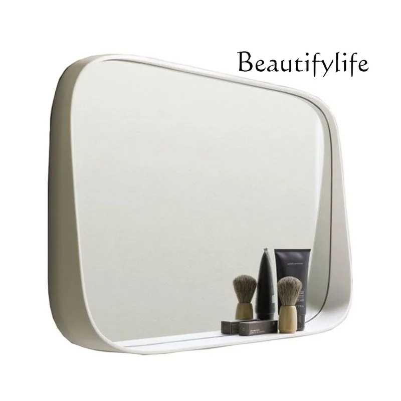 

Nordic light luxury bathroom mirror comb cosmetic mirror bathroom mirror storage function square light strip defogging