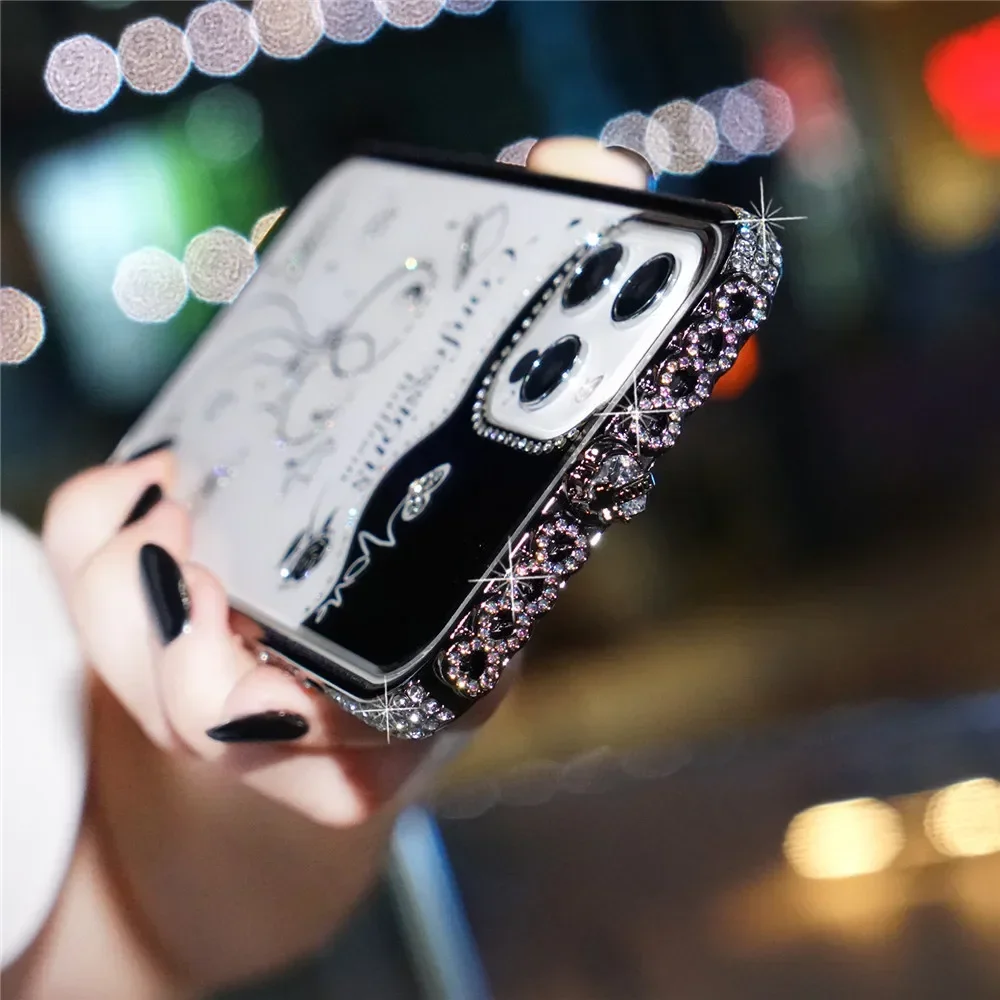 For iPhone 11 14 15 Pro Max 7 8 14 15 Plus SE X Xr Xs Max 12 13 Pro Max Case Glitter Rhinestone Metal Bumper Case Diamond Cover