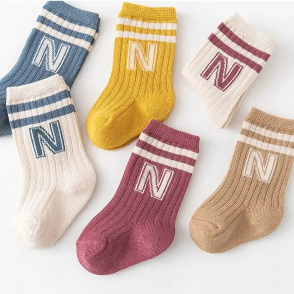 3pairs/lot Contrast Striped Baby Boy Knee Socks Letter Tricot Elementary School Socks Clothes Cotton Cute Toddler Boy Socks Pack