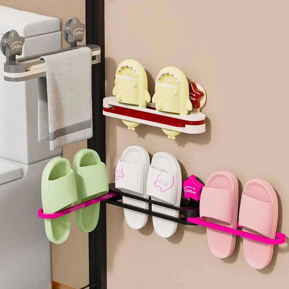 

Practical Plastic Suction Cup Shoes Rack Wall Mounted Waterproof Shoe Drying Rack Foldable Reusable Slipper Rack Bathroom