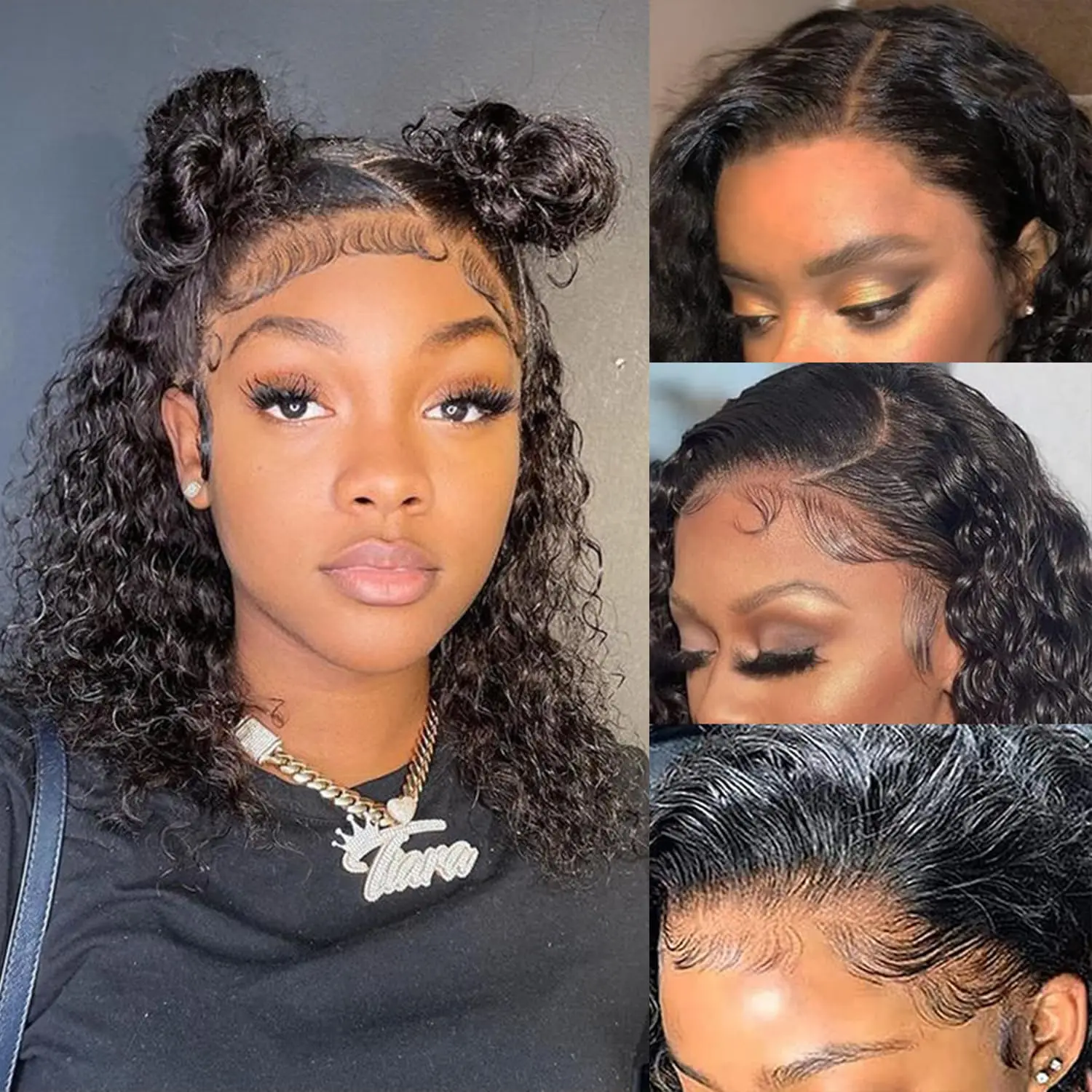 Water Wave 200% Density Pre Plucked Short Bob 13x4 Full Lace Frontal Wig Brazilian Virgin Human Hair Wigs For Black Women 14Inch