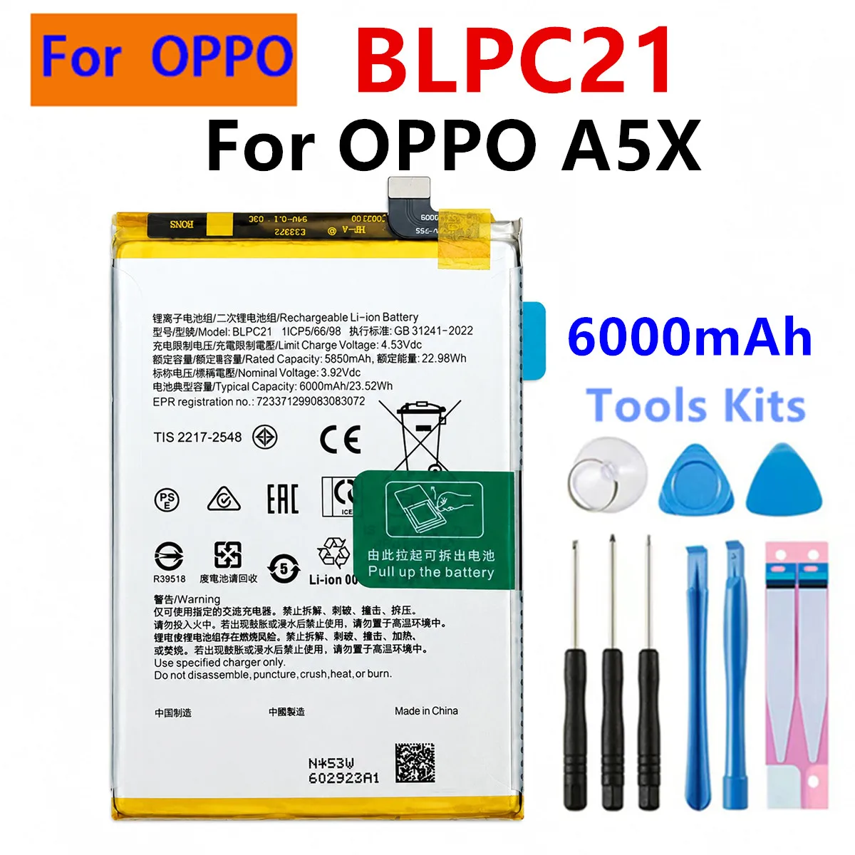 100% Orginal BLPC21 6000mAh Replacement Battery For OPPO OnePlus A5X Latest Production Phone Batteries+tools