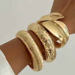 Punk Vintage Irregular Chunky Cuff Bangles for Women Leaf Statement Bracelets Bangles Hip Hop Jewelry Gifts