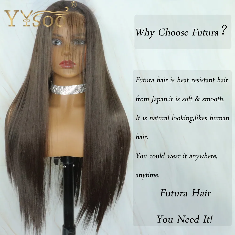 YYsoo #4 Color Futura Hair 13x6 Glueless Lace Front Wigs 6inch Deep Part Long Silky Straight Synthetic Hair Wig With Baby Hair