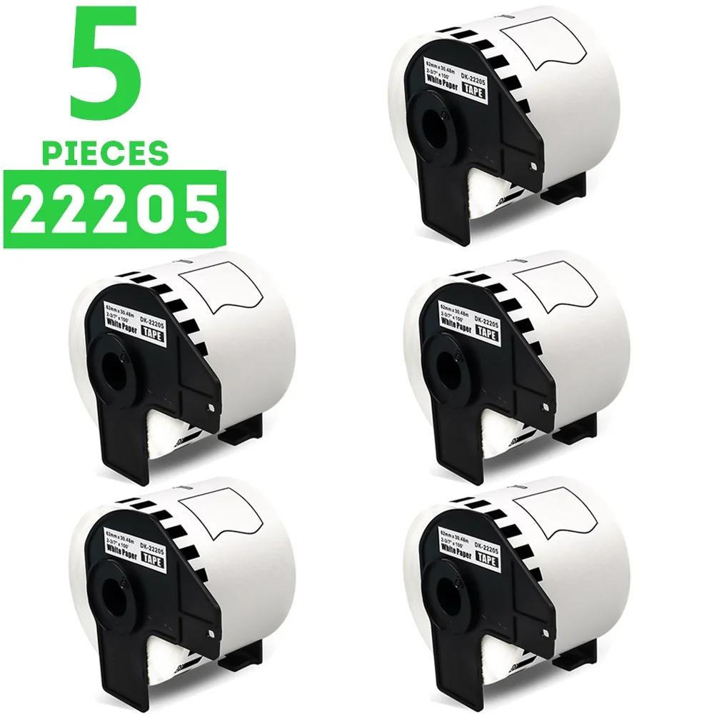 5 Refill Rolls Thermal Paper DK-22205 Label 62mm*30.48m 2205 Compatible Brother Label Printer Barcode Price White Paper DK22205