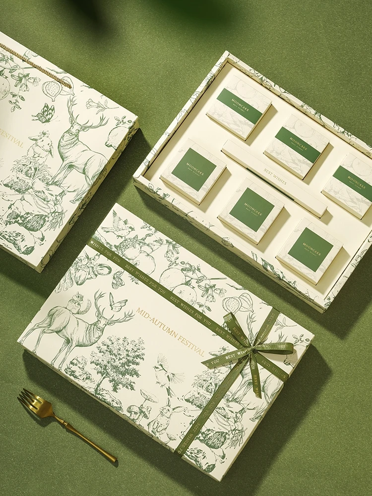 

High-End Mooncake Gift Box Paaging Box Cantonese Flowing Heart Fre Meat Egg Yolk Crisp Box Emp Box for 6 Pieces 8 Pieces