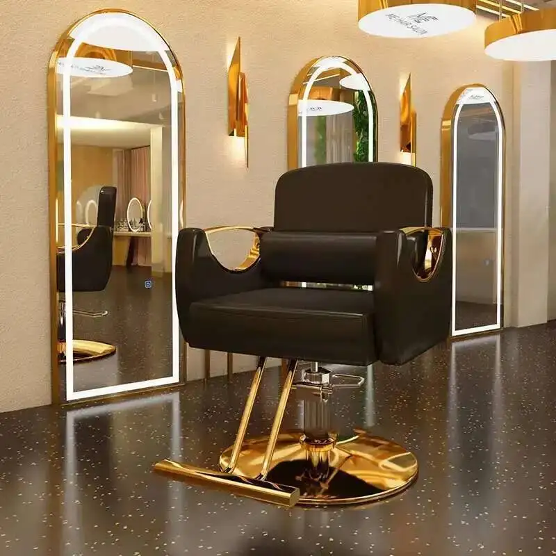 Cadeira de barbeiro dourada portátil, luxuosa, giratória, beleza, barbeiro, ferro, retrô, lash, móveis de salão de beleza