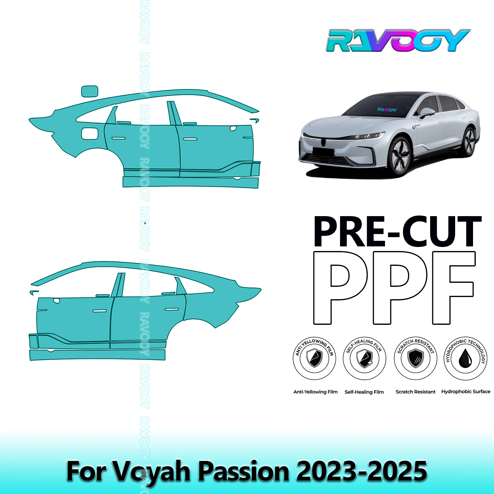 

For Voyah Passion 2023-2025 8.5mil Clear Matte Pre-Cut PPF Door & A/B Pillar Kit TPU Paint Protection Film Set