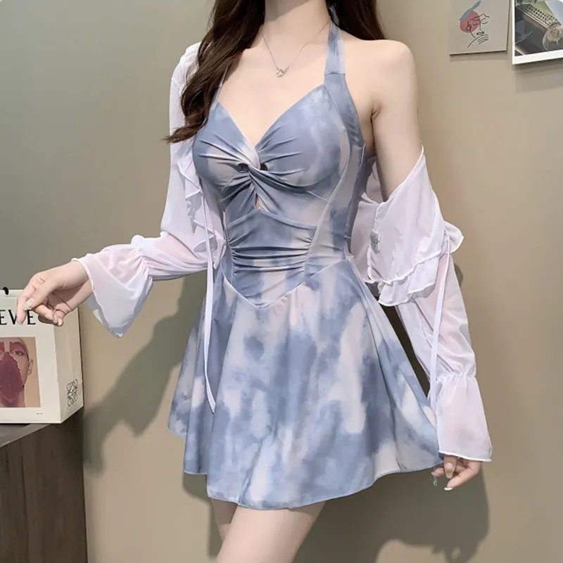 

Summer One-piece Swimsuit for Women 2025 Sweet Gradient Color Swimwear Set Sexy Neckband Backless Design Beach Vacation Wear