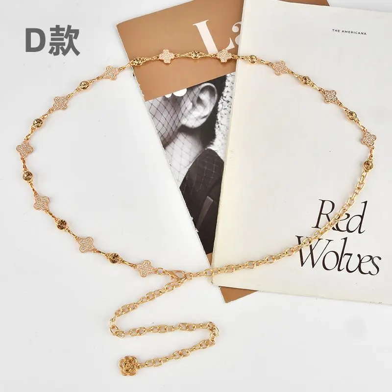 Chanel Inspired Clover Chain Belt Gold Crystal Waist Chain Light Luxury High-end for Dresses Cheongsam Shirts Slimming