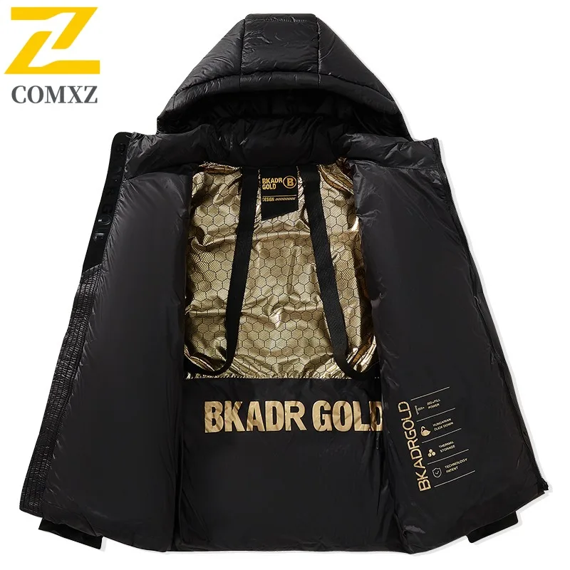COMXZ Luxurious Men Puffer Coat Hooded Collar Outdoor Adventure Windproof Filler Down Daily Wear Style Lightweight Winter Coat