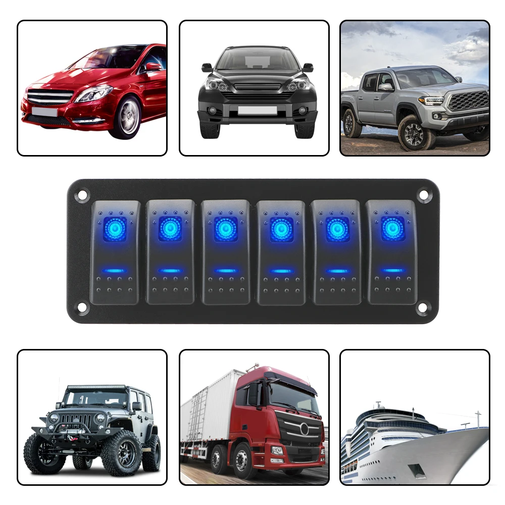 12/24V 6 Gang Waterproof for Marine Boat Caravan RV LED Toggle Switch Panel Double Light Switch ON-OFF Rocker Switch Panel