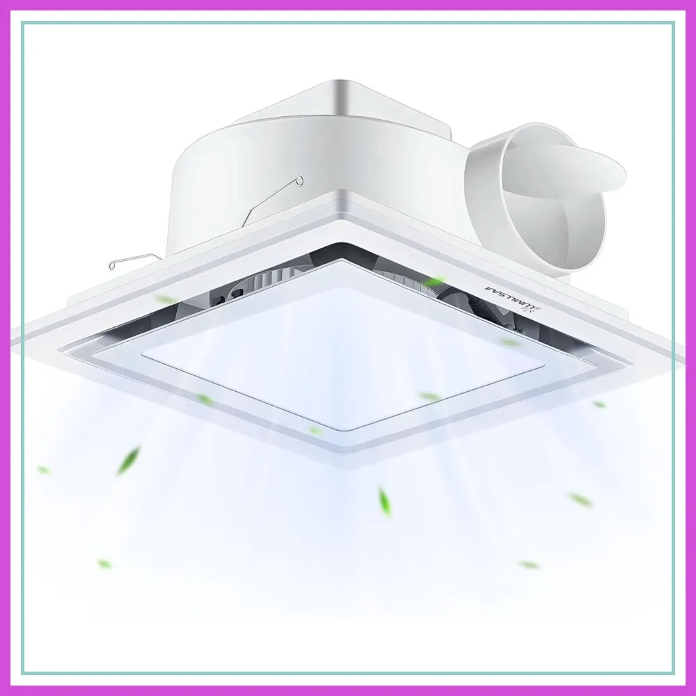 

12" Ultra Quiet Bathroom Exhaust Fan with Light, 140CFM 1.0 Sones, 5CCT LED 1200LM, Ceiling Mount for Home Bath Office