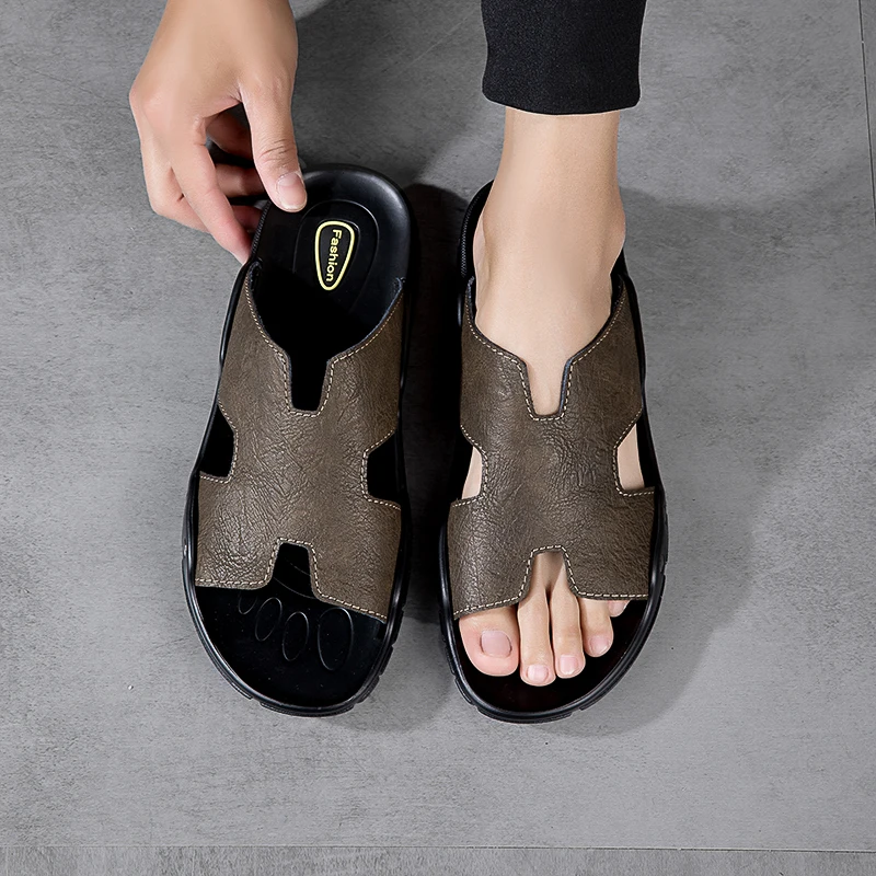 Men Sandal Slippers leather Summer Sneaker   Slippers Men Slides Soft Eva Slippers Casual Beach Shoes men big size 4849505152