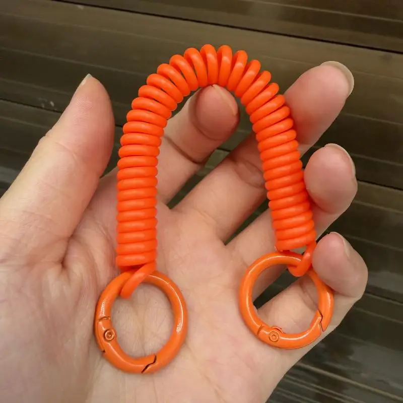 Retractable Colorful Spiral Anti-Lost Strap Dual Key Rings Light Lanyard for Membership Card Holder Shopping Use