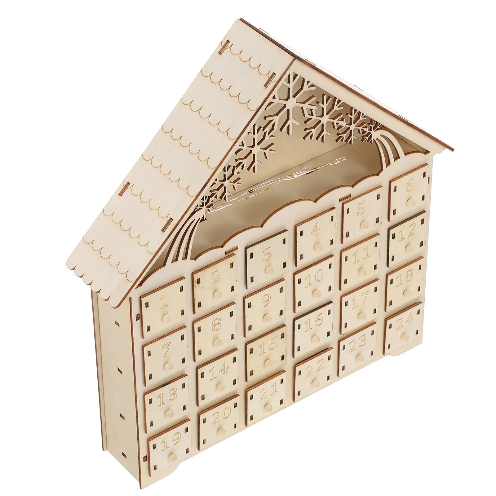 

Wooden Christmas Advent Calendar 24 Drawer LED Lighted Village Countdown 2025 Refillable Rustic Holiday Tabletop Decor