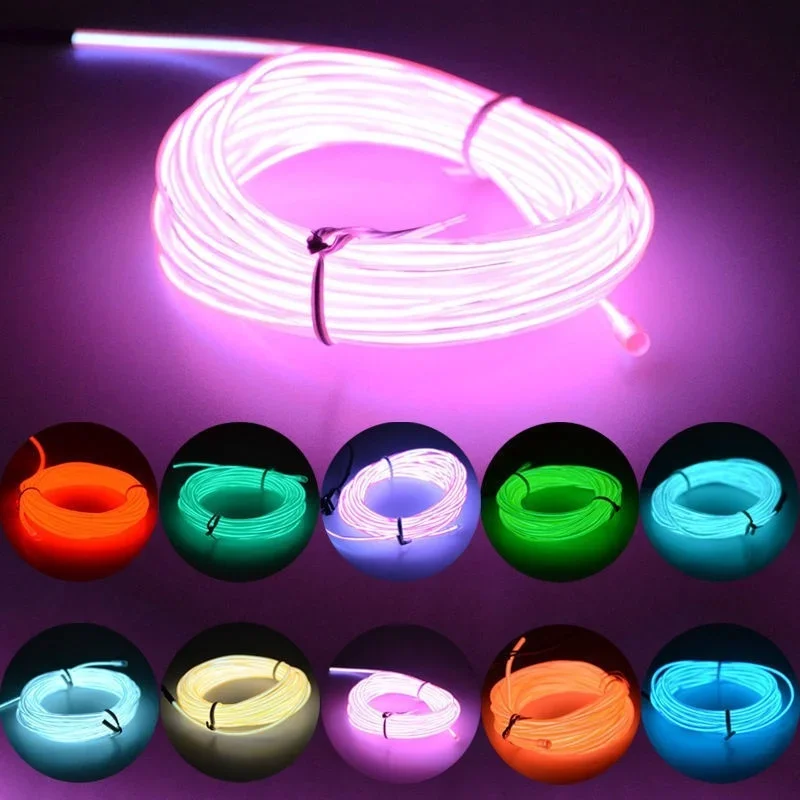 1/3/5m Glow EL Wire Cable LED Neon Christmas Dance Party DIY Costumes Clothing Luminous Car Light Decoration Clothes Ball Rave