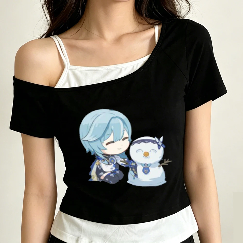 Genshin Impact crop top teen dollette graphic vintage kawaii manga tshirt alternative  party emo scene  summer