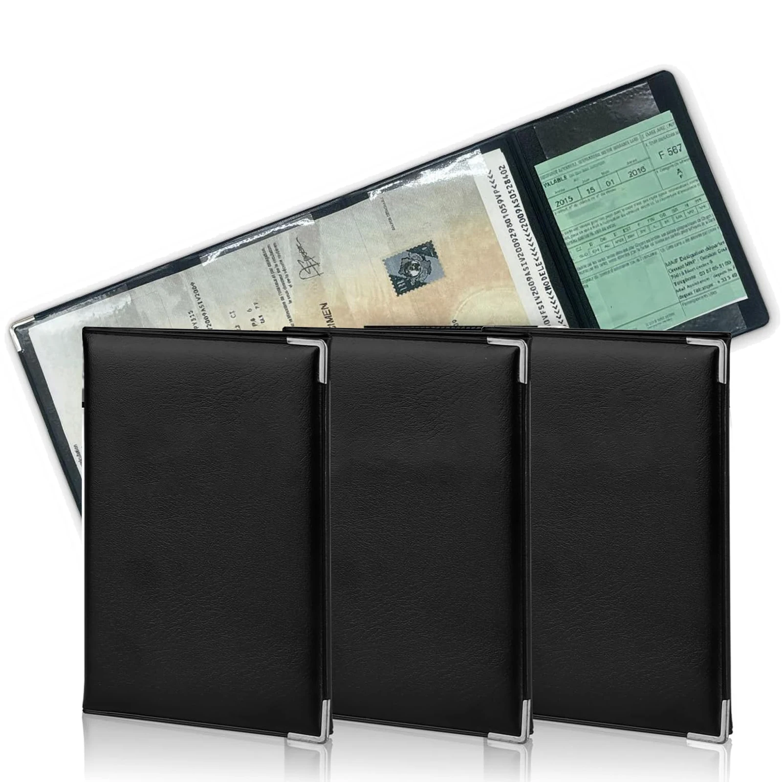 Porta carte grigio da 3 pezzi con 4 scomparti – Gomma morbida al tatto in PVC protegge il certificato di registrazione di auto e moto