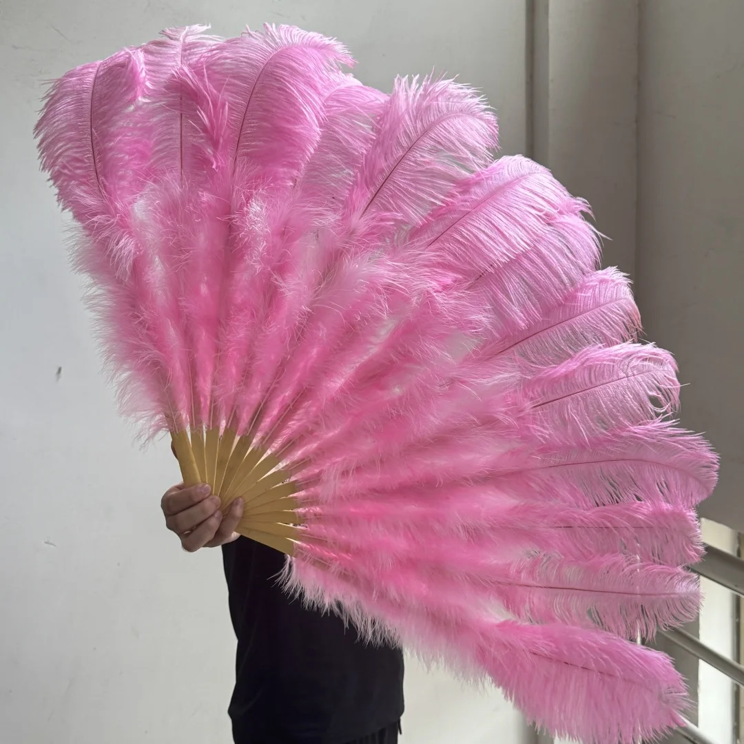 

2PCS White Natural Ostrich Feather Fan Lady Carnival Wedding Halloween Party Dance Foldable Craft Fans Plumas 100CM 130CM