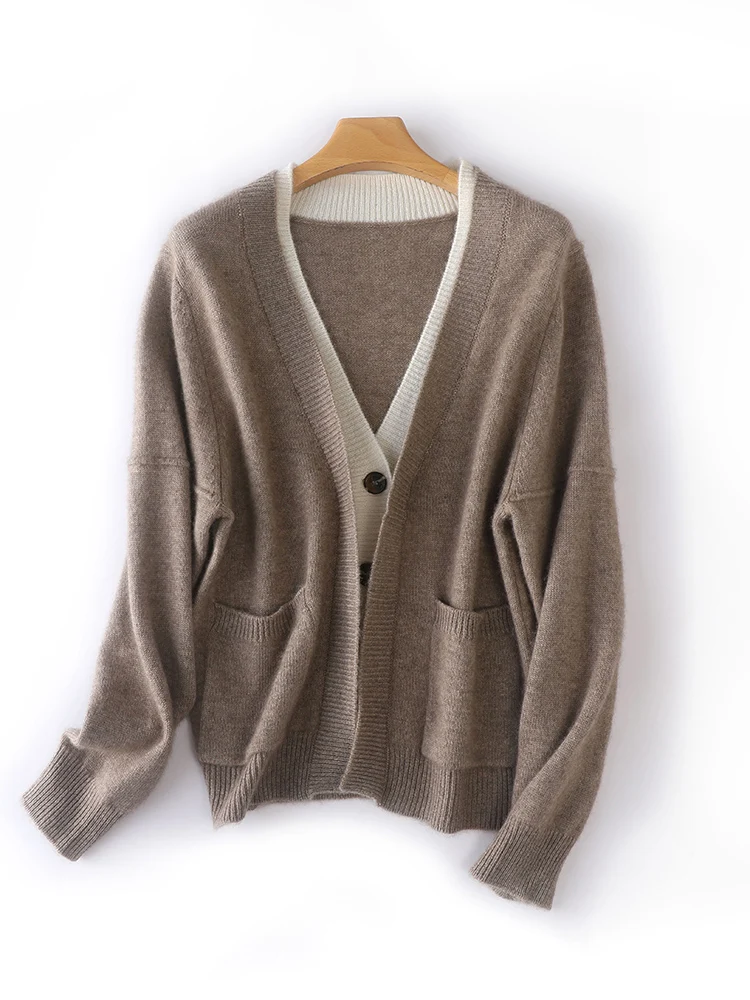 

Choice 100% Cashmere Women's Cardigan V-neck Long Sleeve Sweater Casual Knitted Coat Autumn Winter Thickened Female Clothes Top