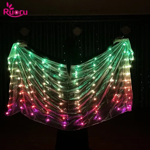 Ruoru-velos Led de poliéster para danza del vientre, 2m x 1m, velo iluminado para danza del vientre, accesorios para danza del vientre para Festival