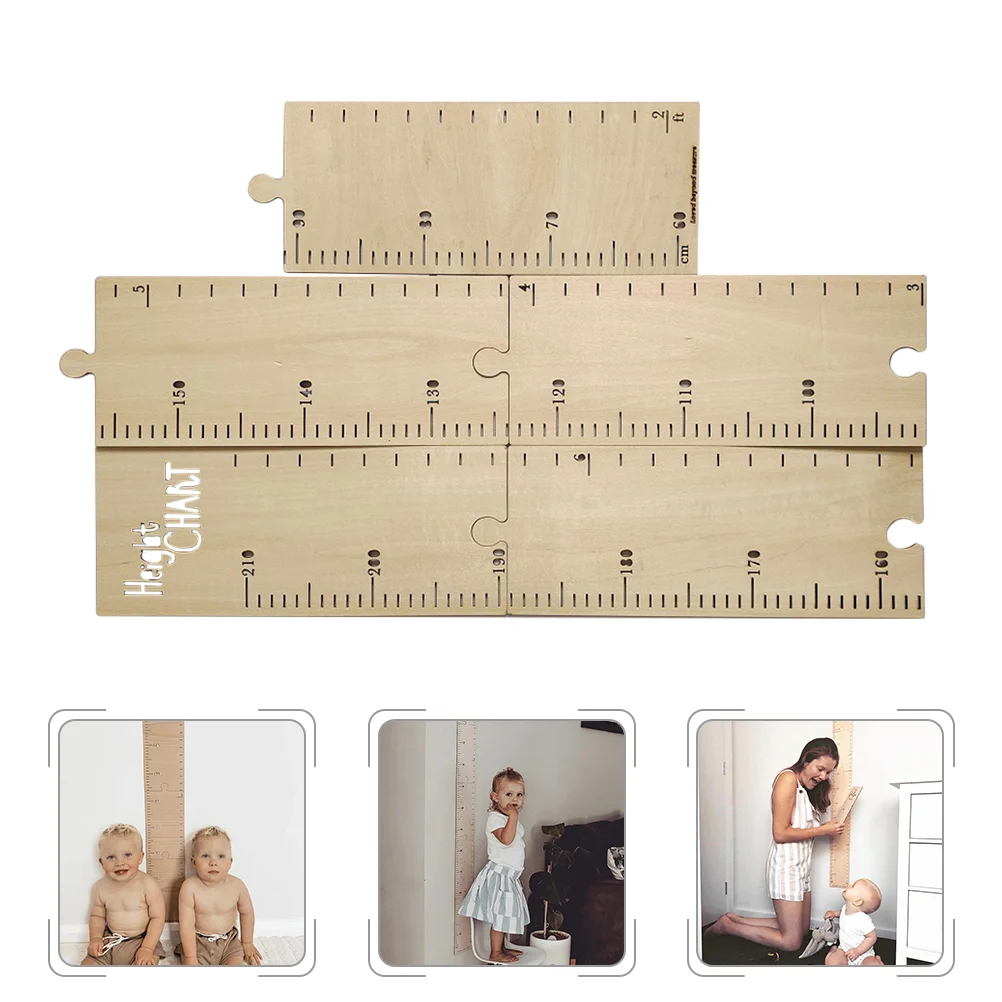 Stitching Height Ruler Growth Chart Adhesive Measurement Kids Wooden Gauge Wall