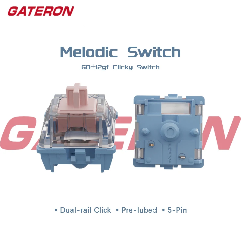 Gateron Melodic 스위치 기계식 키보드용 클릭키 5 핀 MX 스위치, 사전 윤활 나일론 SMD 긴 용수철 듀얼 레일 클릭 DIY, 60g 