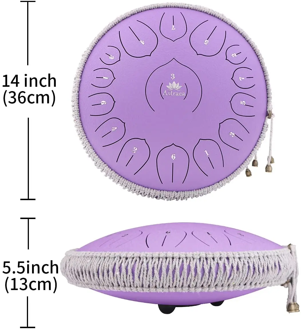 طبلة اللسان الفولاذية 15 ملاحظة 14 بوصة أداة قرع طبلة يدوية، طبلة اللسان للبالغين والمراهقين مع حقيبة، كتاب الموسيقى