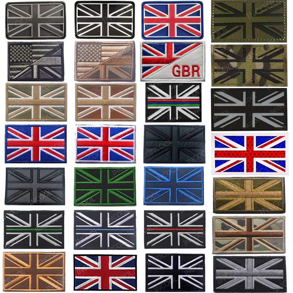 United Kingdom Flag British England Embroidered Patches IR Reflective UK GBR PVC Rubber Great Britain Armband