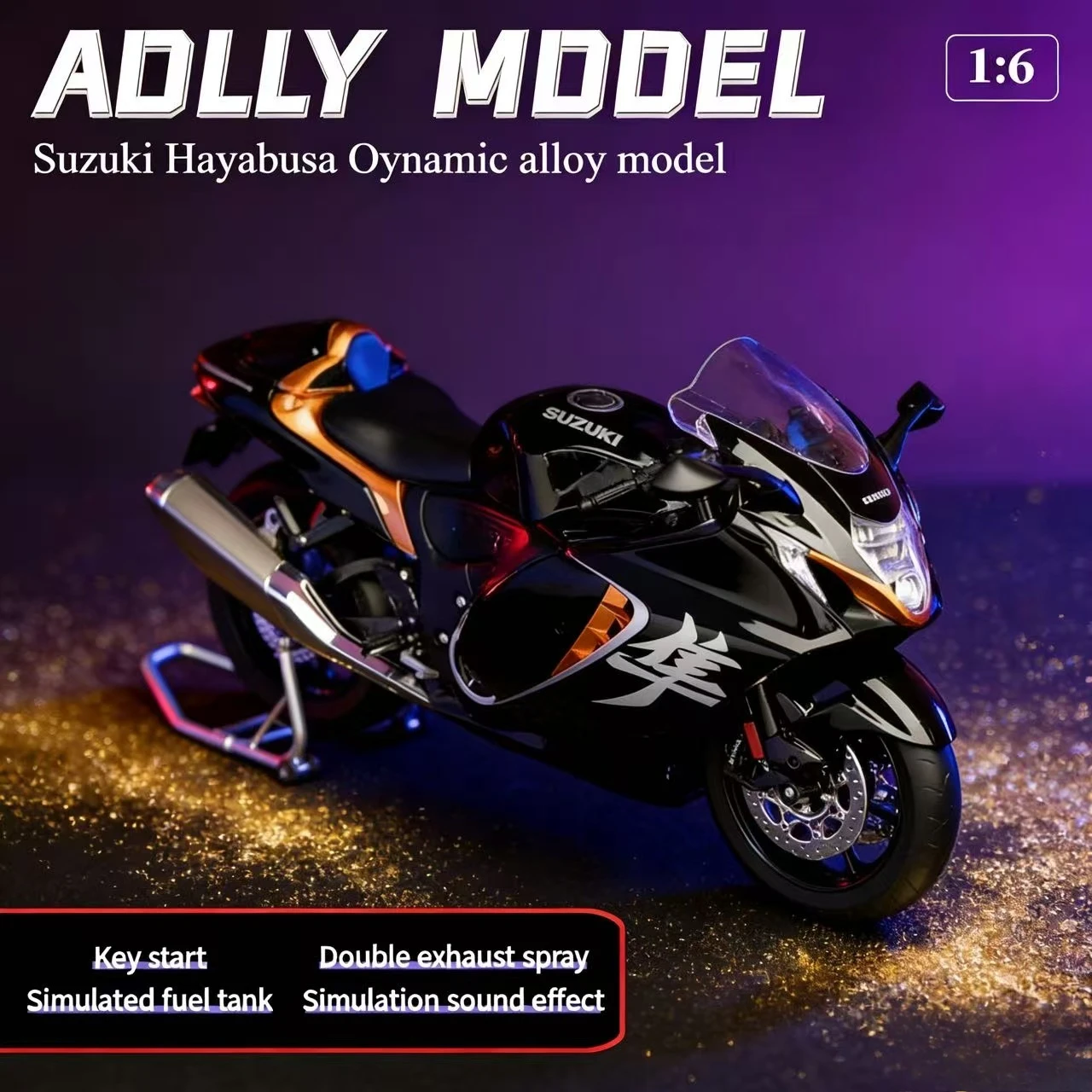 

For Hayabusa 1:6 motorcycle model,it can spray water,has lights,and has an alloy exterior,Interior decorations in the vehicle