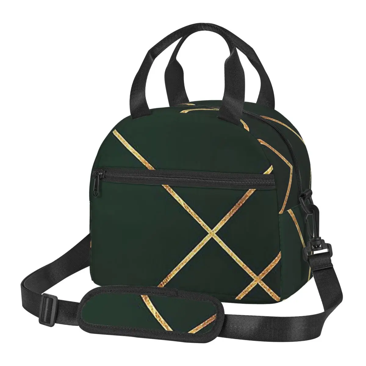 Minimalist Dark Green And Gold Lin Lunch Bags Insulated Bento Box Portable Lunch Tote Picnic Bags Thermal Bag for Woman Work