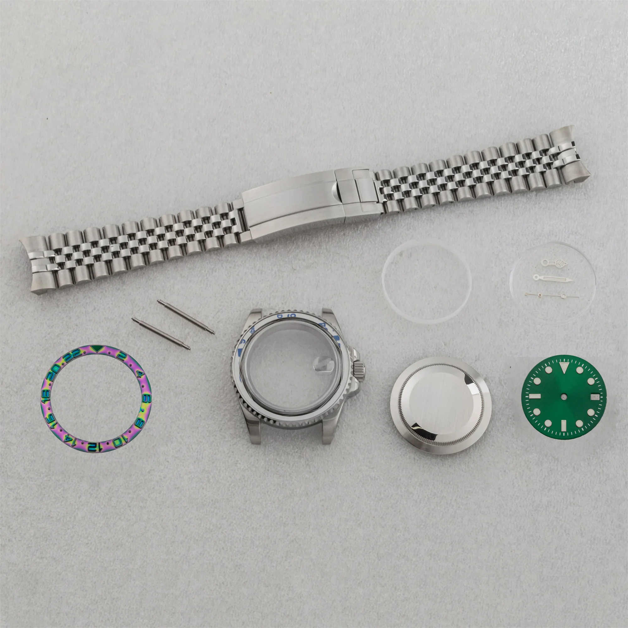 40mm NH35 Gehäuse Silber Uhrengehäuse Zifferblatt Zeiger 10ATM wasserdichtes Saphirglas für SUB GMT Fit NH35 NH36 mechanische Bewegungsteile