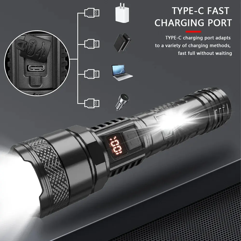 High Power Long-range Lantern Super Bright LED Flashlight USB Rechargeable Tactical Torch With Sidelight Lamp Waterproof Outdoor image 5
