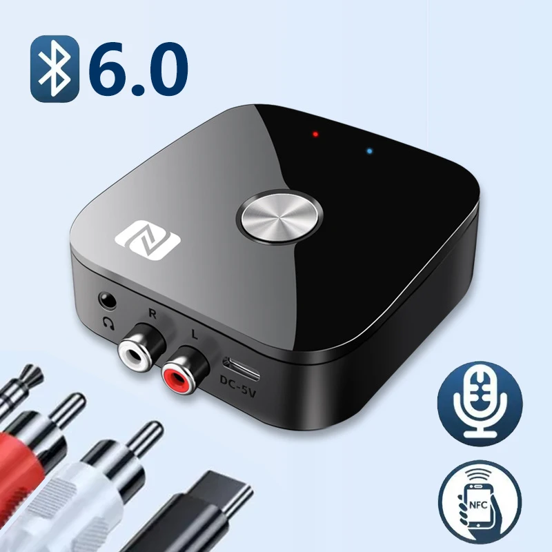 Bluetooth 6.0 Audio Receiver RCA 3.5mm AUX USB Stereo NFC BT 6.0 Wireless Adapter U-Disk With Mic For Car Kit Speaker Amplifier