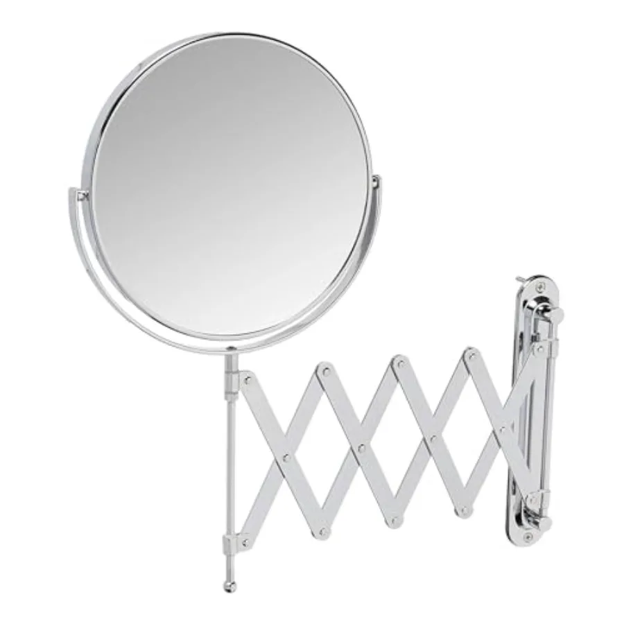 

Two-Sided Wall-Mounted Makeup Mirror - Makeup Mirror with 7X Magnification and Scissor Bracket - 8-inch Diameter Mirror with Fi