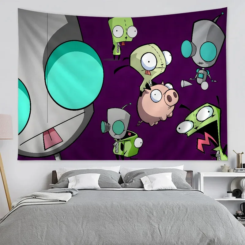 VIKAMA Invader Zim Tapestry Alien GIR Tarot Card Wall Hanging Cartoon Hippie Wall Art Game Room Dorm Home Decor - view 6