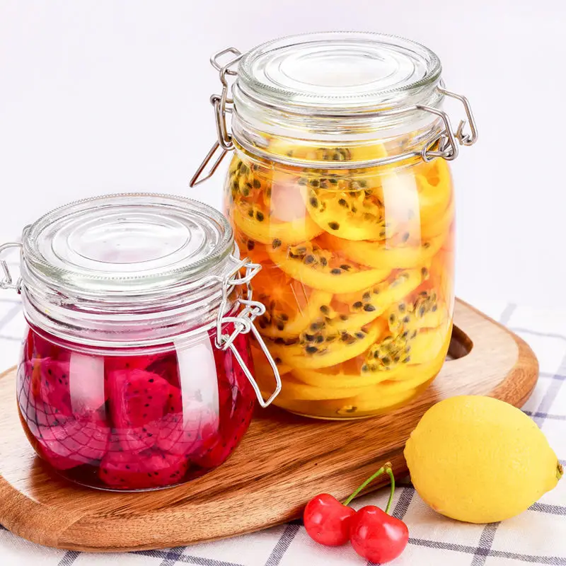 Airtight Thick Glass Food Container with Lid Transparent Cereals Snack Honey Jar Wide Mouth Manson Jar for Pickles Preserves