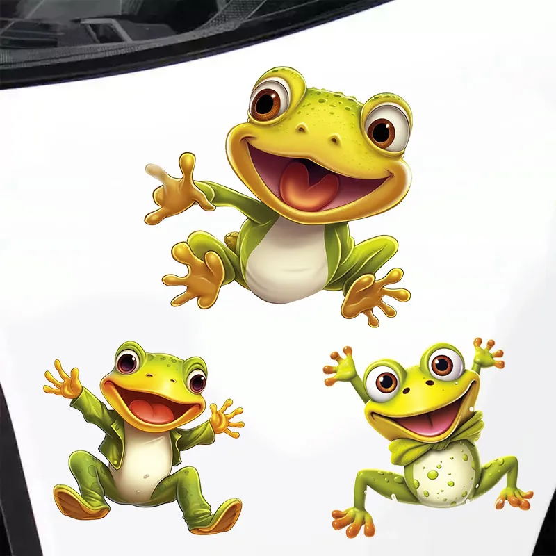 Cartoon Cute Happy Green Frog Waving Hand Car Sticker Animal Styling Stickers Waterproof Vinyl Decal TM12