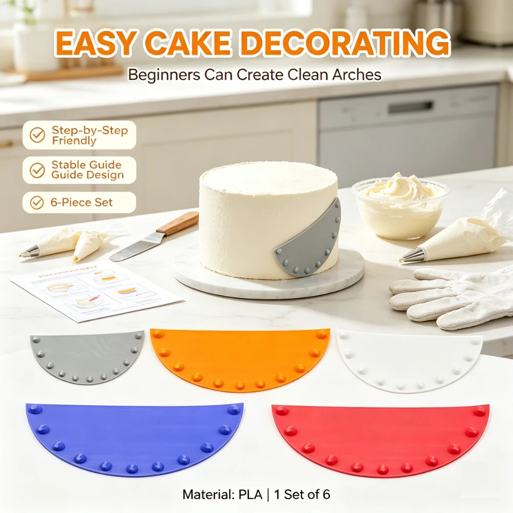 6Pcs Cake Arch Guide Tool Set PLA Multi Size Swag Marker Piping Stencil for Baking Frosting Decorating Beginners