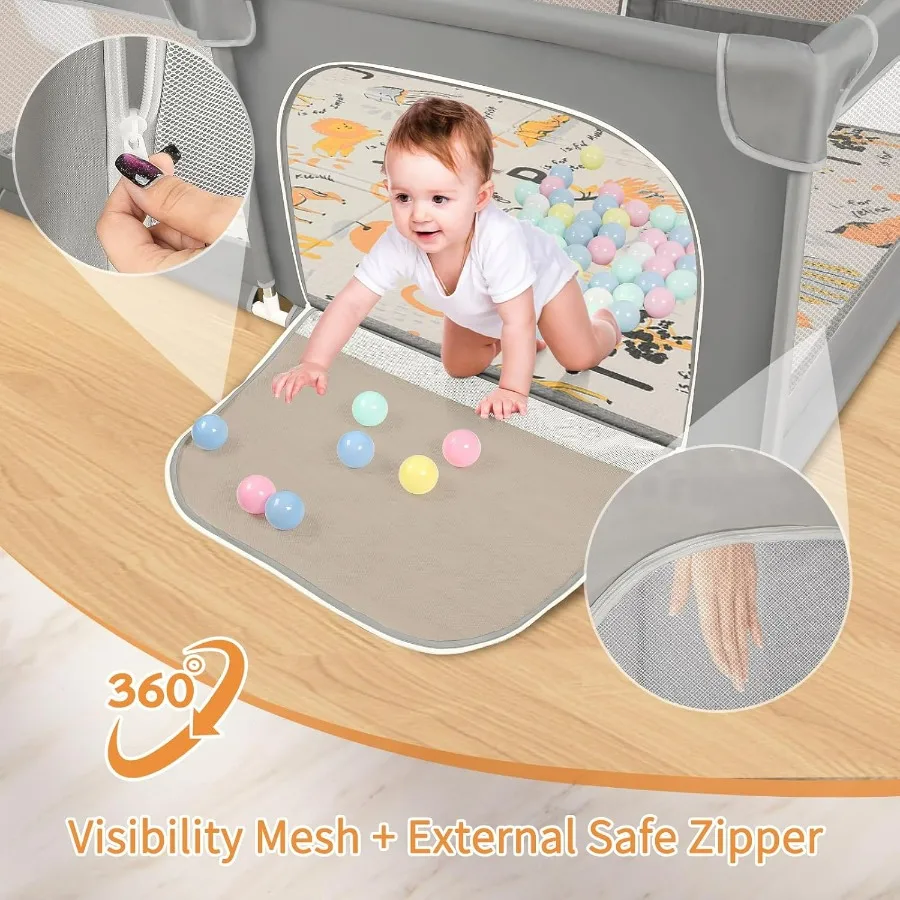 Box per bambini extra large al limone acido da 79x71 pollici con tappetino da gioco e recinzione per cancello di sicurezza per uso interno ed esterno Include 50 Ocean Bal