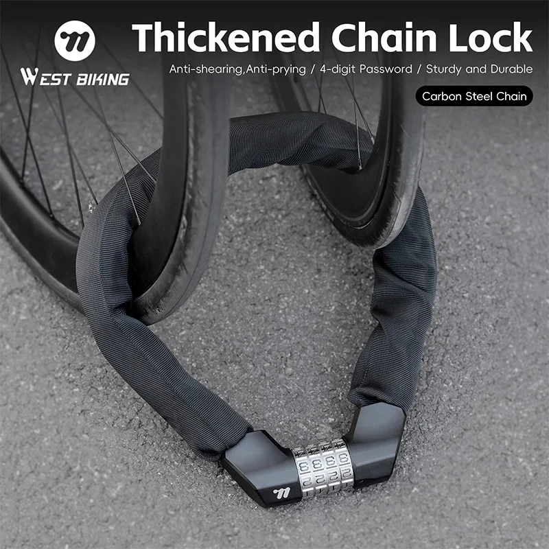 

WEST BIKING Bicycle Lock Thickened Chain Lock 4 Digit Password Anti-Theft Motorcycle Scooter Bike Chain Lock Bike Accessories