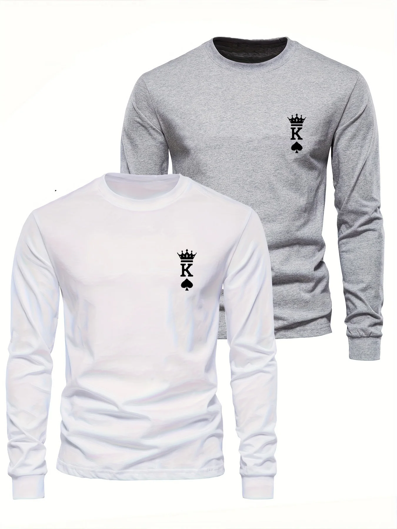 

Мужская футболка свободного кроя из 100% чистого хлопка, удобная покерная карта для спорта и отдыха с круглым вырезом и длинными рукавами с принтом K