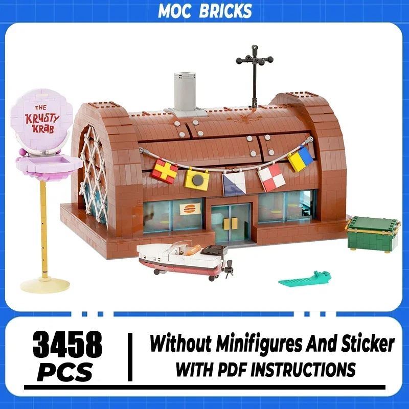 

Moc Building Block Krusty Krab Модель Технология Кирпич DIY Сборка Модульная городская игрушка с видом на улицу для праздничного подарка