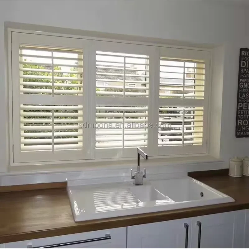 Direct Factory Wood Built-In Horizontal Plain Plantation Shutters Blinds Interior Shade Premium Quality Custom Everyday Use
