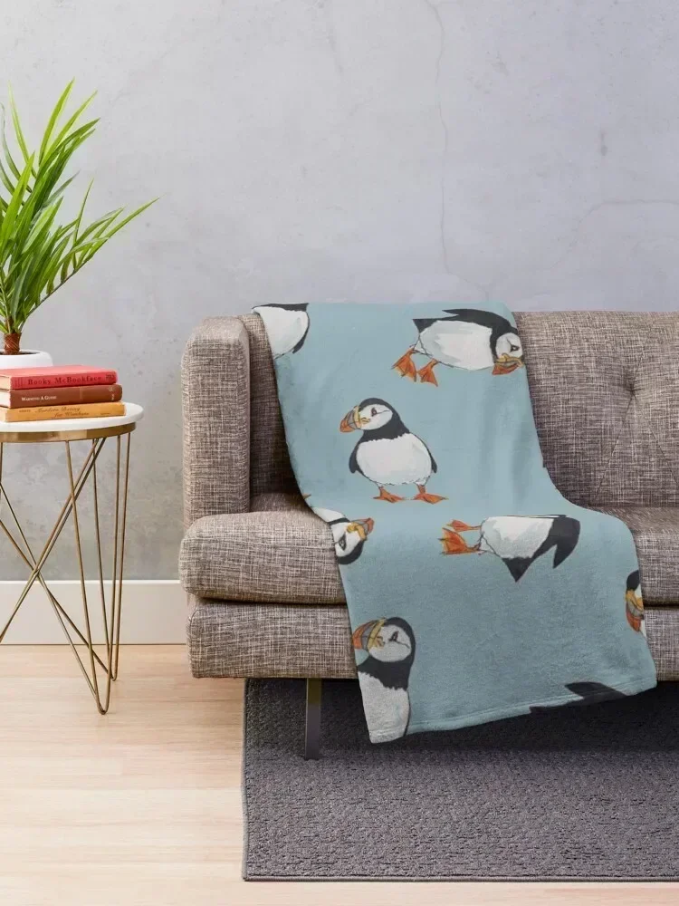 Perfectly Perfect Puffins! Throw Blanket Summer Vintage Blankets