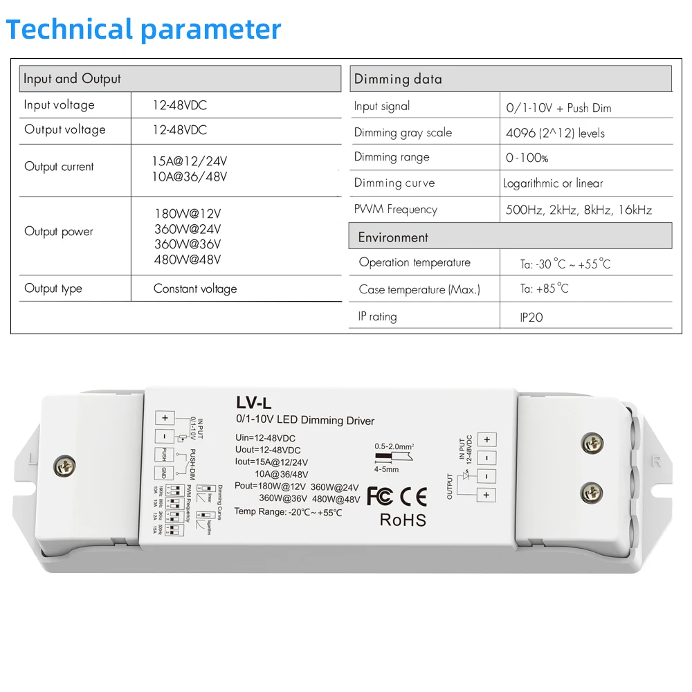 0/1-10V LED Dimming Driver PWM Constant Voltage 1CH DC48V 36V 24V 12V 0 -10V Dimmer Controller 1 Channel 1-10V Signal Input LV-L