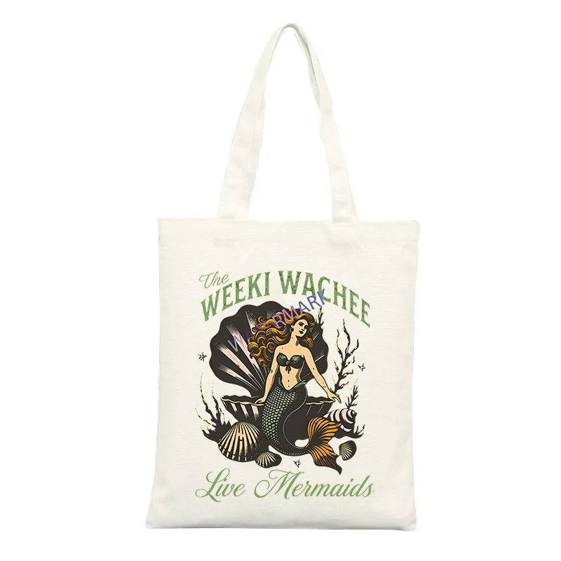 Mermaid Graphic Canvas Tote Bag, Vintage Style for Summer Outings and Casual Shopping